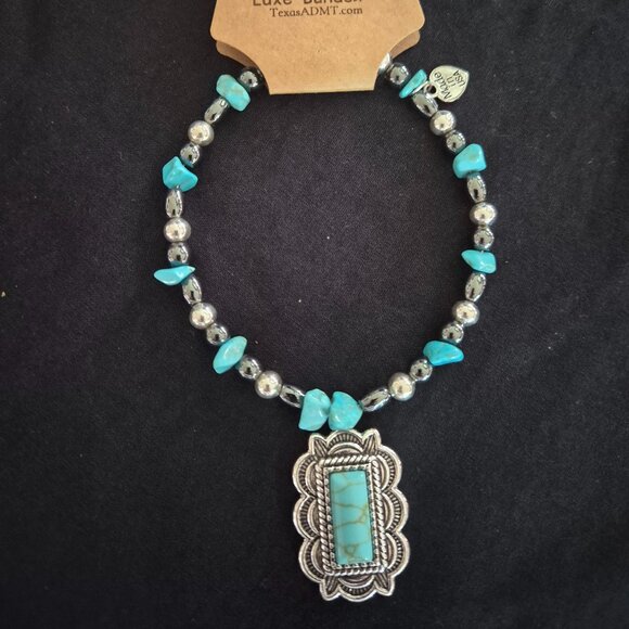 Western Turquoise-Style Hat Band by Lone Star Luxe Bands • Adjustable Pin Attach - Picture 3 of 4